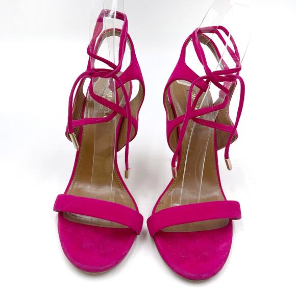 Aquazzura Colette Sandals Pink Suede Heels Ankle Wrap Tie Open Toe Sz 36.5 / 6.5 - Picture 5 of 12